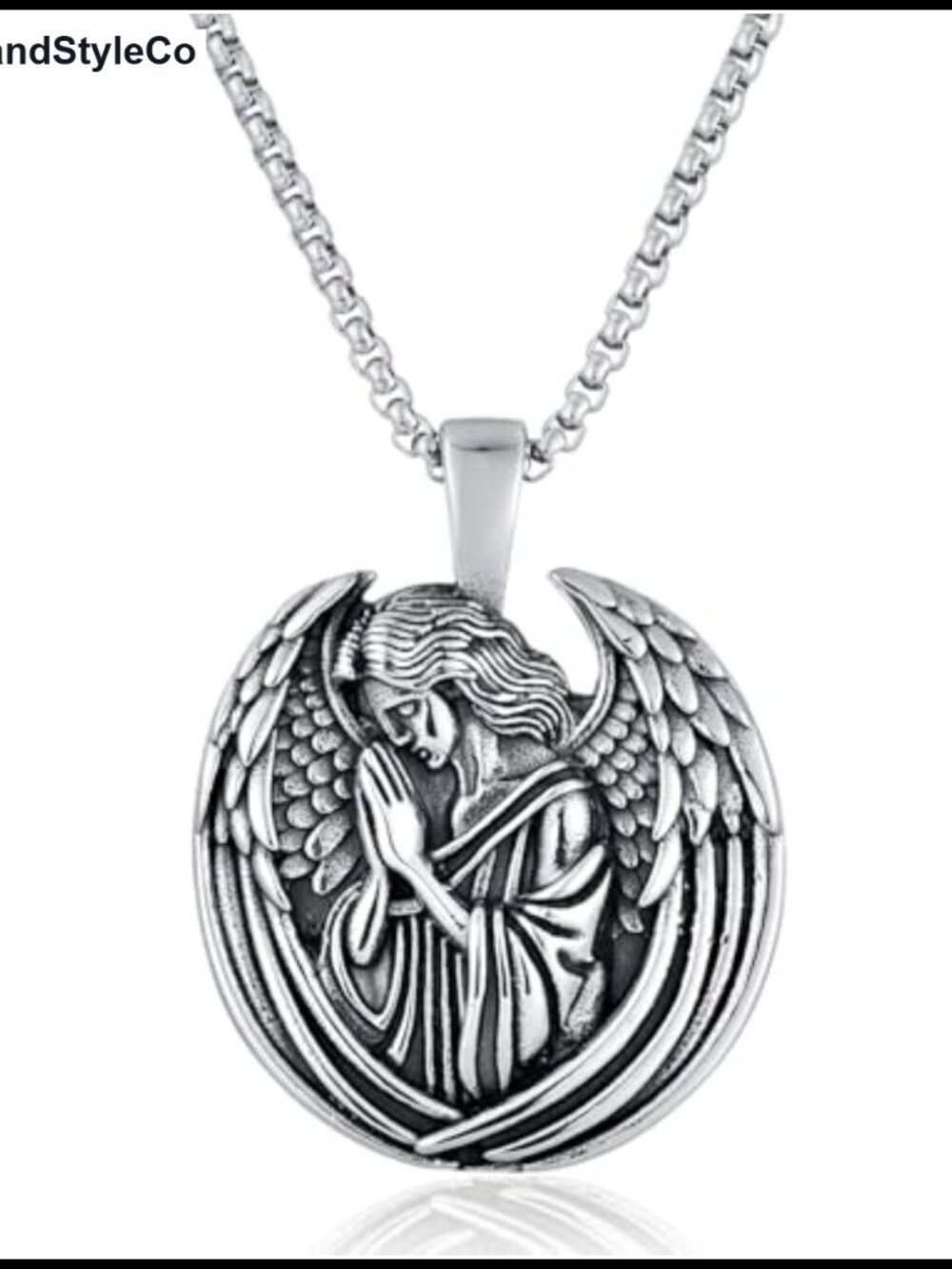 Stainless Steel Guardian Angel Medallion Pendant Necklace Religious Prayer
